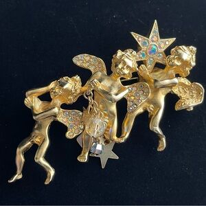 Kirk Folly Fantasy Fairy Gold Cherub Angels Stars Pin brooch